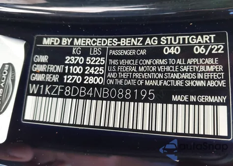 2022 Mercedes-Benz E 350 from USA, damaged, VIN W1KZF8DB4NB088195